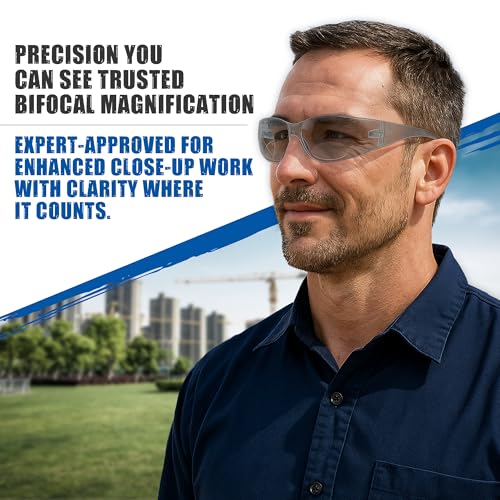 Bifocal Safety Glasses ? Frameless Lightweight Design | Wraparound Lens | ANSI Z87.1+ | Built-In Readers