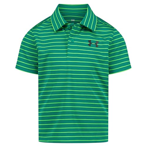 Under Armour Boys' Matchplay Golf Polo Shirt, Geode Green Stripe - Short Sleeve