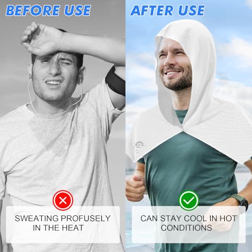 Cooling Hoodie Towel for Neck & Face - Instant Cooling, UPF 50 - White