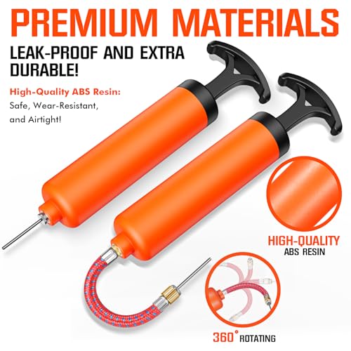 Portable Hand Ball Pump with 3 Needles, Extension Hose & Nozzle - Orange