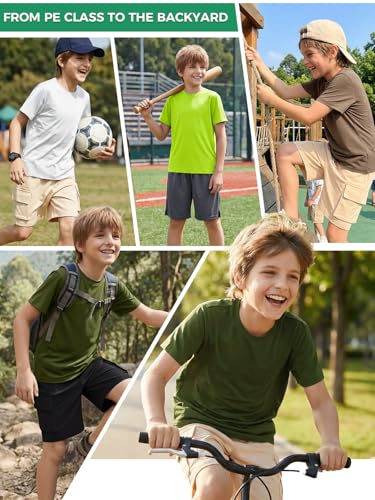 Boys Athletic T-Shirt - Dry Fit Short Sleeve Crewneck - Navy, 13-14 Years