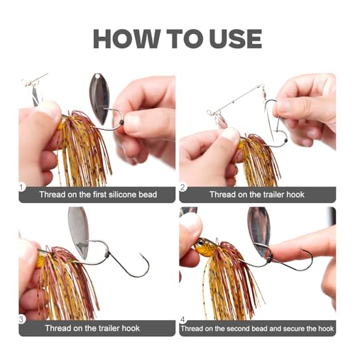 Assorted 50PCS Trailer Fishing Hooks Pack 1/0-3/0 with Beads for Lures - Short Strike Tackle