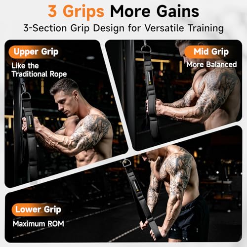Tricep Rope Cable Attachment with 3 Grip Lengths & Ergonomic Handles