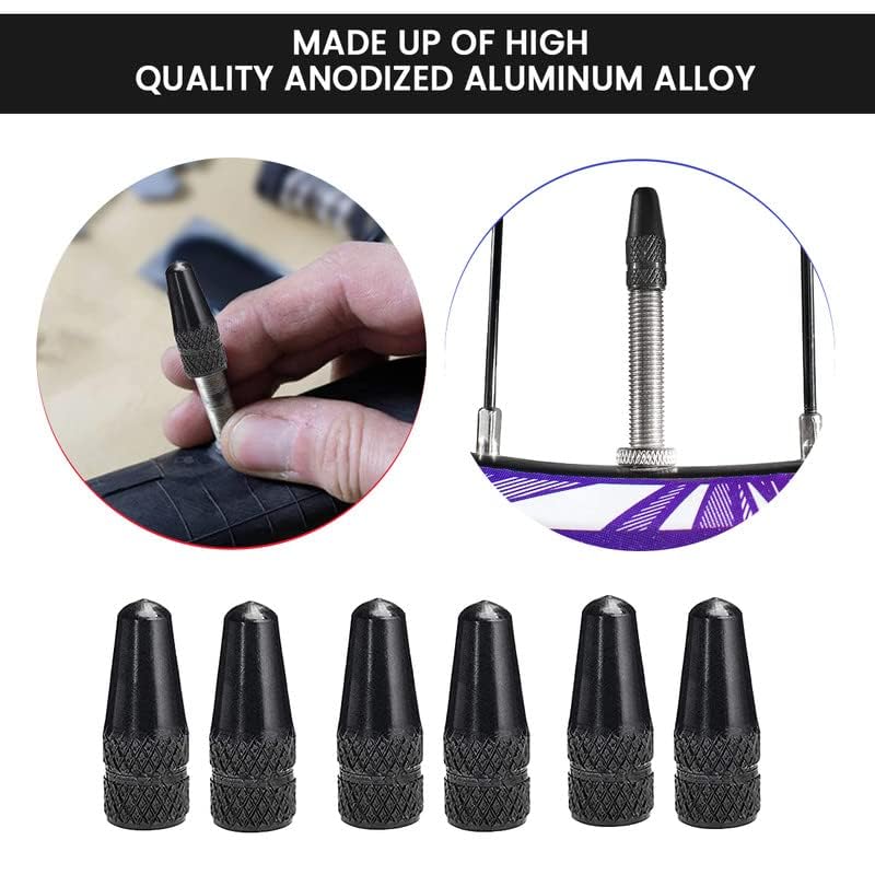 Presta Valve Caps Set - 6 Aluminum Alloy Caps - Black