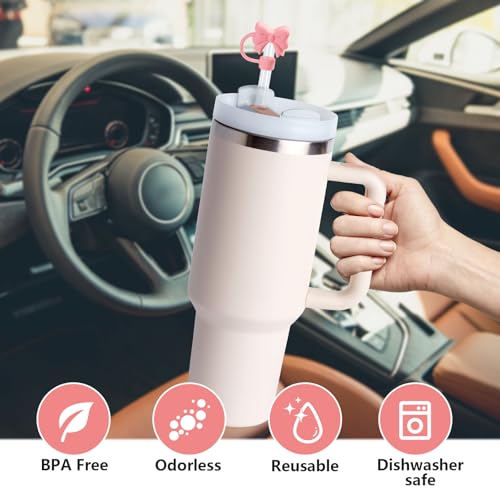 6PCS Cute Bow Straw Covers for Stanley 30 & 40 Oz Tumblers - Pink, Blue, Purple