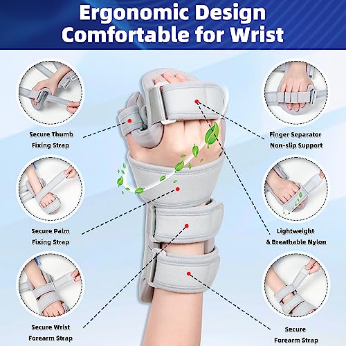 Fanwer Stroke Resting Hand Splint Left&Right, Hand Brace Splint for Stroke Patients - Functional Night Immobilizer Wrist Finger Brace Support for Straightening Fingers, Arthritis, Carpal Tunnel Syndrome (Left)