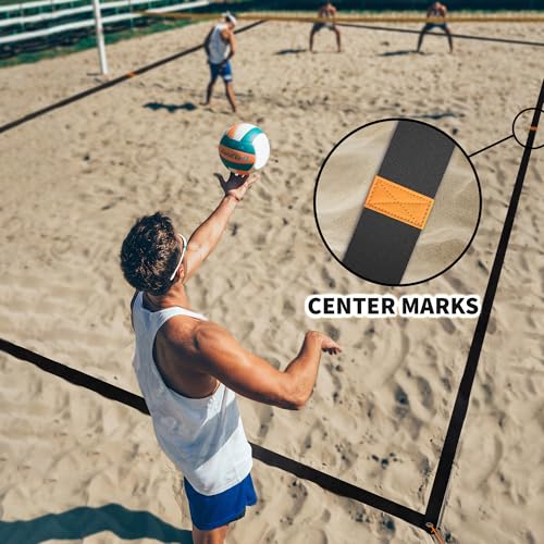 Beach Volleyball Boundary Lines Set - 2 Inch Portable with Anchors - Black