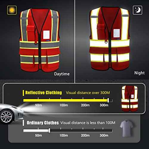 AYKRM Security Vest for Men Women 7 Pockets High Visibility Reflective Safety Vest Front Zipper Meets ANSI/ISEA