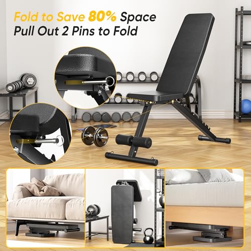 Adjustable Weight Bench for Home Gym - 600LBS Capacity, Foldable with 7 Positions