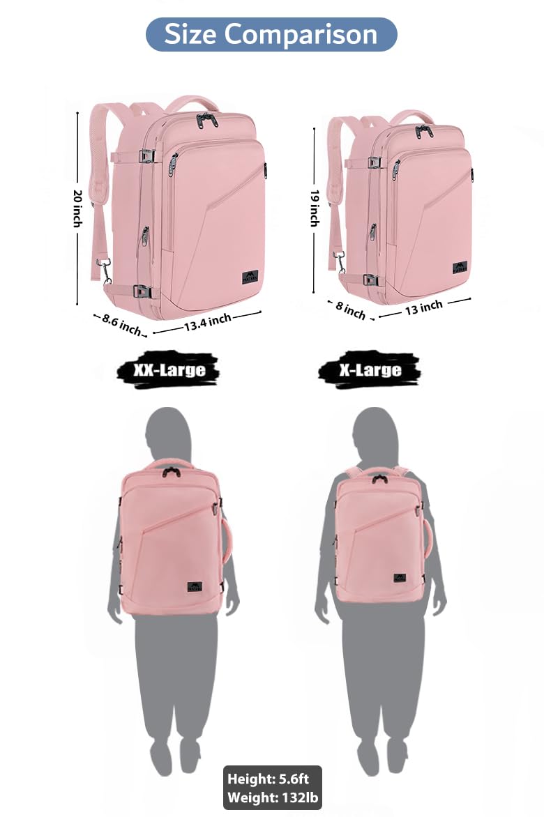 MATEIN 45L Womens Travel Backpack, Extra Large Carryon Backpack Fits Overhead Bin, Cute Weekender Daypack for Travel on Airplane, Traveling Accessories for Women, Pink