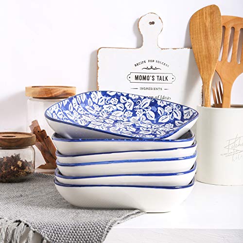 Selamica Vintage Blue Porcelain Square Dinner Plates Set of 6 – Elegant Chinese Style