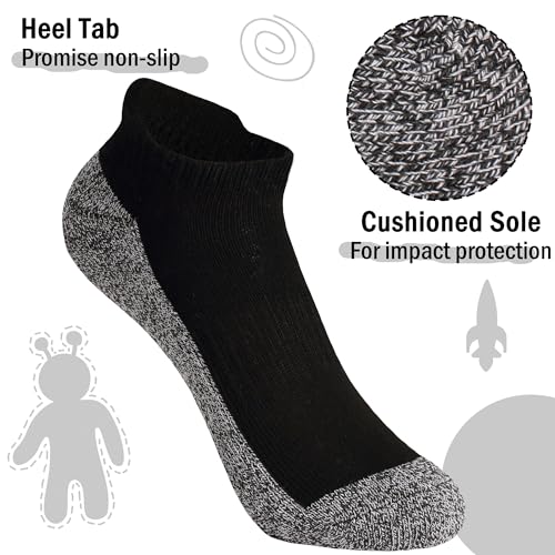 Cushioned Athletic Ankle Socks for Boys & Girls - 6 Pairs Black & Grey (11-13 Years)