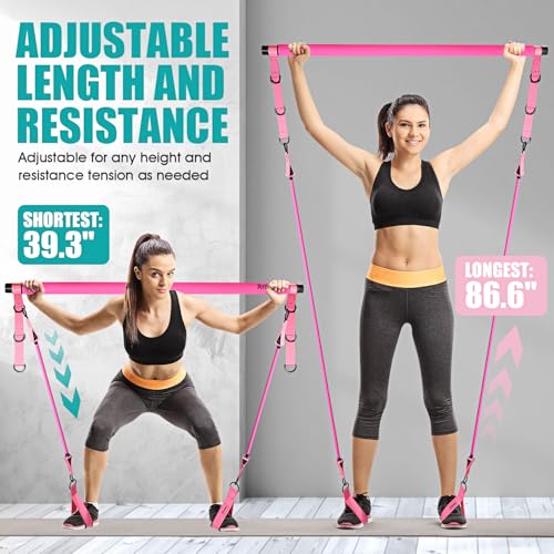Adjustable Pilates Bar Kit with Resistance Bands for Home Workouts