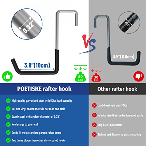 POETISKE Rafter Hanger Hook, Large S Hooks for Hanging, Ladder Hanger, Bike Hooks, Garage Storage Organizer, Black 8PC