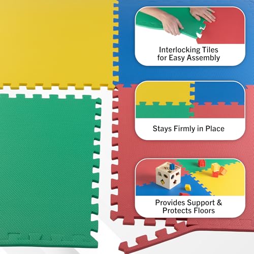 Multicolor EVA Foam Floor Tiles 4-Pack - Interlocking Exercise & Play Mats