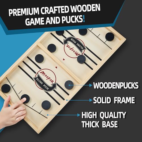 Fast Sling Puck Game - Wooden Air Hockey Board for 2 Players - Medium