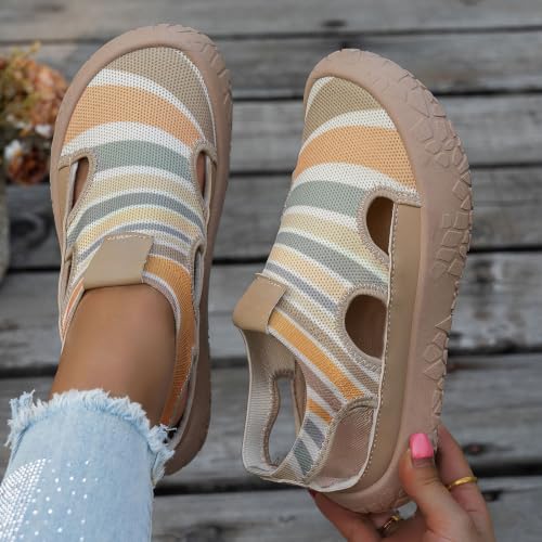 Chunky Platform Sneakers for Women - Khaki Wedge Walking Shoes