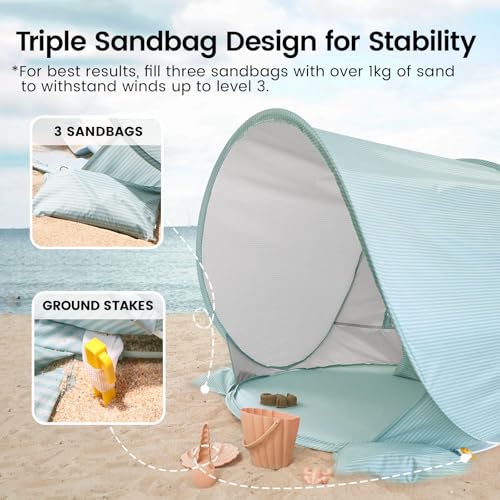 Baby Beach Tent - Pop Up Sun Shelter with UPF 50+ Protection, Pastel Aqua