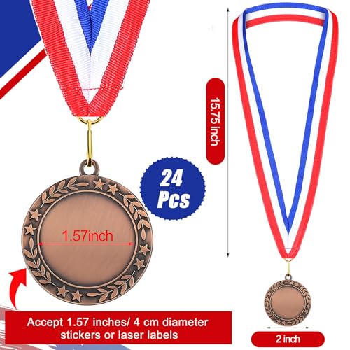 24 Pcs Blank Medals with Neck Ribbons for DIY Awards