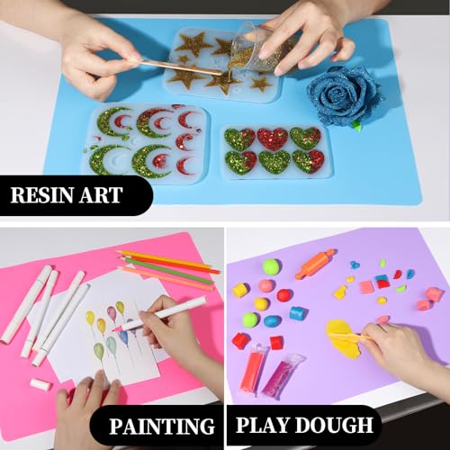 Silicone Mats for Resin Crafts - 3 PCS Nonstick Pads in Pink, Purple & Blue - 15.7” x 11.7”