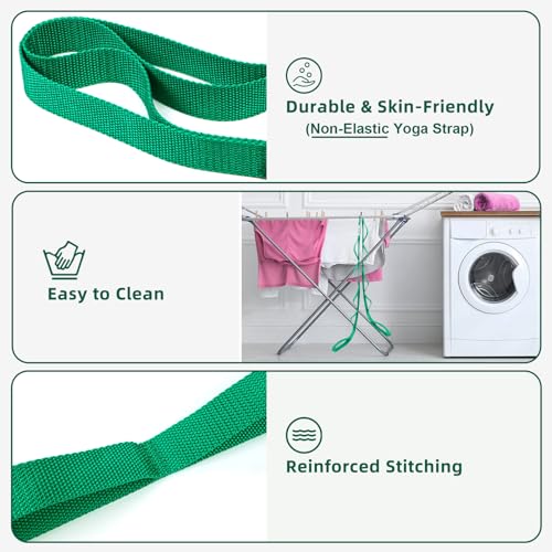 Yoga Stretching Strap with 10 Loops - Non-Elastic Green Strap