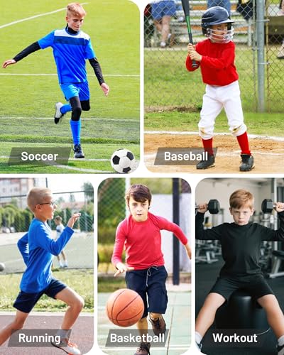 Boys Long Sleeve Compression Shirt - Quick Dry Athletic Top - Medium/Black