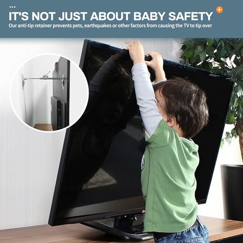 Metal TV Safety Straps, TV Anchors for Baby Proofing to Prevent Forward or Backward Tipping, TV Straps Safety for Flat Screen, Adjustable Length Range 8.6'' to 14.1''(2 Pack)