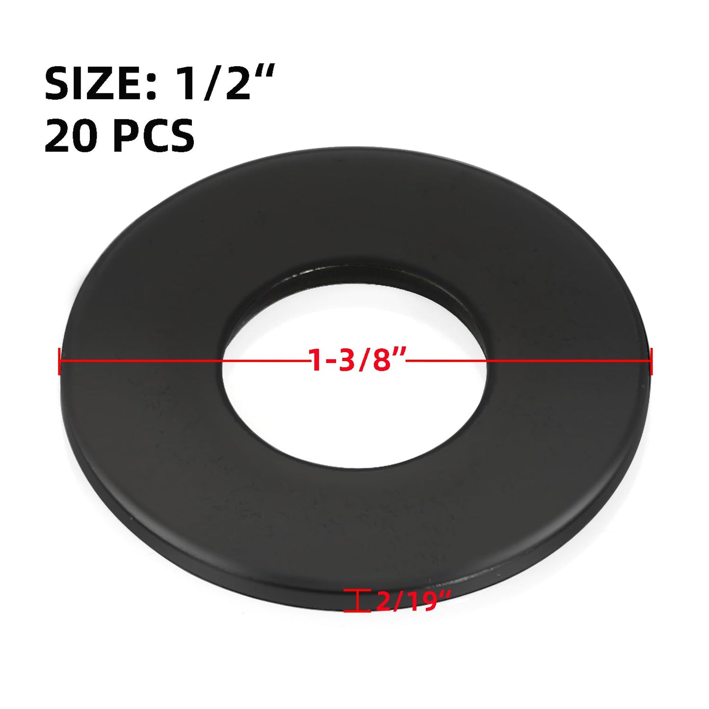 20 PCS 1/2" Black Flat Washer, 1-3/8" Outer Diameter, 304 Stainless Steel Metal Washer for Screws and Bolts