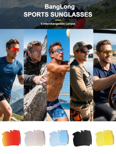 Polarized Sports Sunglasses with 5 Interchangeable Lenses - Black+Gray