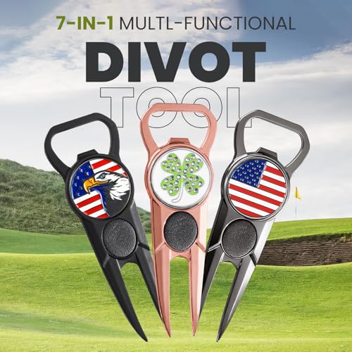 Finger Ten 7-in-1 Golf Divot Repair Tool with Ball Marker 2 Pack – Black
