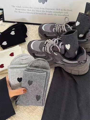 Women's Soft Cotton Heart Crew Socks - 5 Pairs