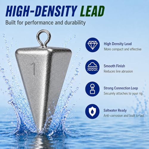 1oz Pyramid Sinkers Fishing Weights - 10pcs Lead Sinkers Set