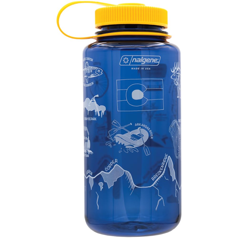 Nalgene 32 oz Wide Mouth Water Bottle | BPA-Free, Durable & Leak Proof - Geographical Bottle Design, Colorado Denim