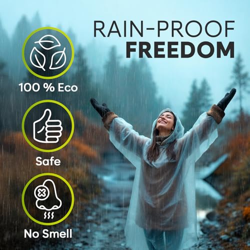Disposable Rain Ponchos for Adults - Clear with Hood, Pack of 4 - Dark Blue