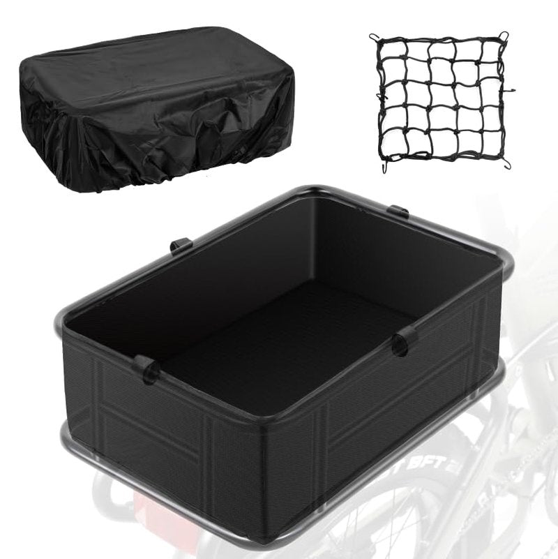 PIREKZUNT 16.5"X11.8"X5" Rear Basket with Waterproof Cover and Adjustable Cargo Net, Heavy Duty Thickened Basket Liner Fits Most Bikes and E-Bike
