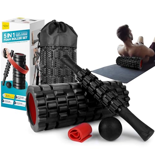 Krightlink 5-in-1 Black Foam Roller Set for Deep Tissue Muscle Massage
