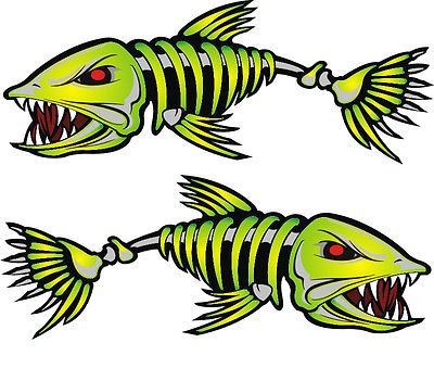 Fish Bones Skeleton Stickers - 2 Piece Kayak Decal Set, 5" Outline