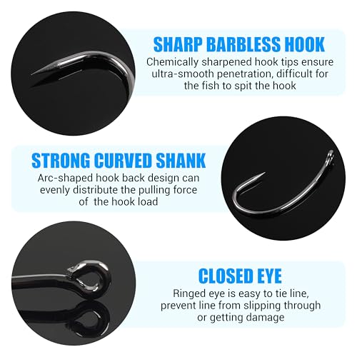 OREOTL 210PCS Barbless Carp Fishing Hooks Kit - Saltwater & Freshwater Curve Shank Circle Hooks for Carp & Bass