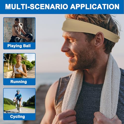 PATIKIL Light Blue Sports Headbands for Men & Women, Sweat Absorbing Running Bands, Pack of 3