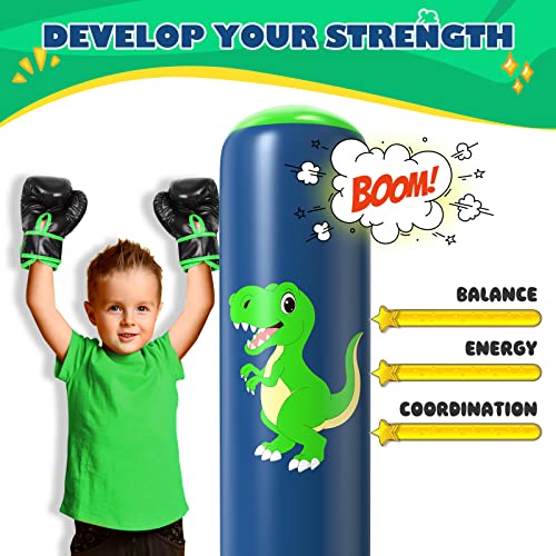 Inflatable Punching Bag - 48 Inch Dinosaur Green Toy for Kids 3-6
