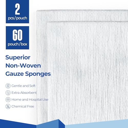 Sterile Nonwoven Gauze Pads, 2"x2", 60 Packs - 120 Pieces