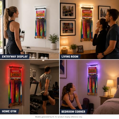 LED Acrylic Medal Display & Race Bib Holder - 25 Medals, Variation B