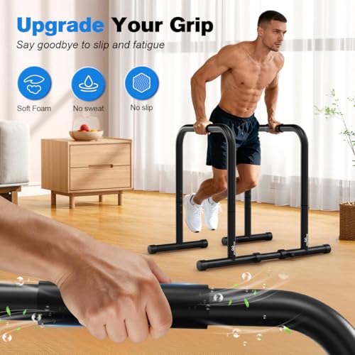 Heavy Duty Dip Bars for Home Gym - Adjustable Height, Black