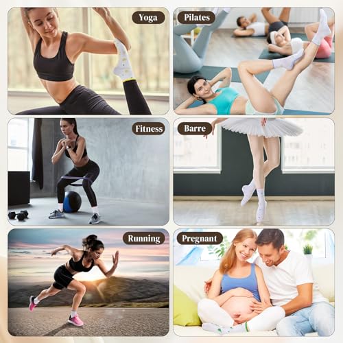 Women's Ruffle Pilates Grip Socks - 8 Pairs Cotton Non-Slip - Cool Fresh