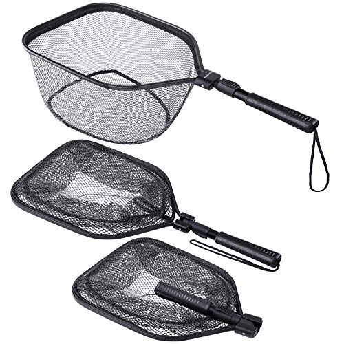 PLUSINNO 17" x 12" Fly Fishing Net with 24.5" Extend, Folding Landing Net for Fresh Water