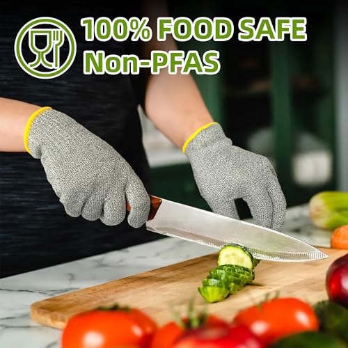 Schwer 2 Pairs High Level ANSI A7 Cut Resistant Gloves, Food Grade Cutting Gloves for Chef, Mandoline Glove for Kitchen Meat Cutting, Wood Caving, Ambidextrous, Breathable & Cool, PR1508, L