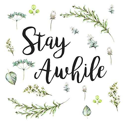 RoomMates RMK3883SCS Stay Awhile Quote Peel and Stick Wall Decals,Black, Green, White, Blue