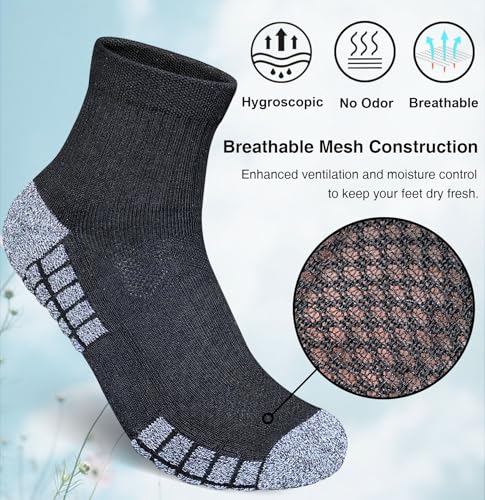 Suaskk Men's Athletic Cushioned Breathable Running Quarter Socks 5 Pairs - Black, Size 9-12