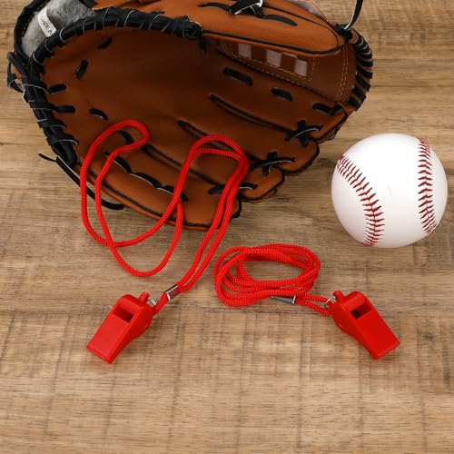 2 Pack Loud Plastic Whistles with Lanyards - Red Coach & Referee Whistle
