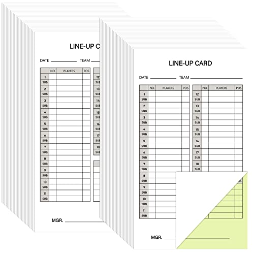 Baseball Lineup Cards - 50 Sets of Softball Score Sheets